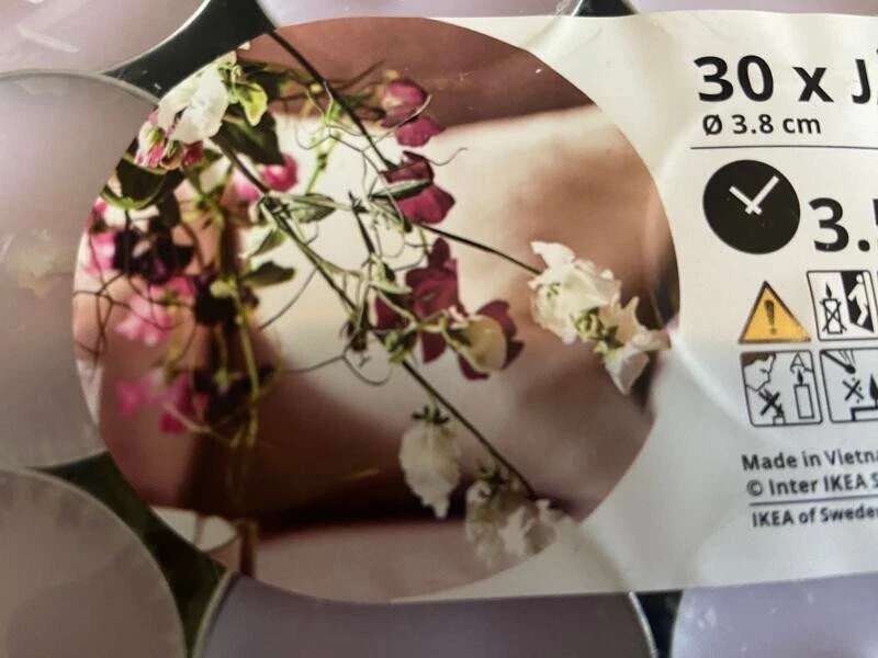 QTY 30 Ikea JÄMNMOD ароматизированная бирюзовая свеча, сладкий горошек/фиолетовый время горения: 3,5 - Изображение 3 из 4