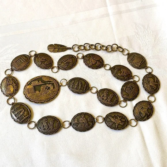 Vtg handmade Navajo Sterling concho Storyteller belt 40”L feather charm $_57.PNG?set_id=880000500F main image 2