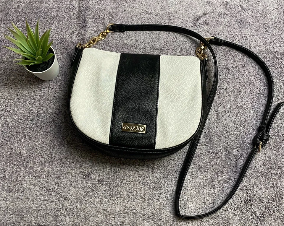 Bolso de Mano Deux Lux de Cuero Vegano-Jules Dorado Turn-Lock Bandolera Blanco y Negro Foto 2 de 4