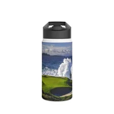  Pebble Beach 7th Hole  Golf Course Art Stainless Steel Water Bottle, Golfer Art
