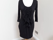 New Ladies Apricot Dress, Bodycon Frill Detail , Large, 12, 14 Black Grey stripe