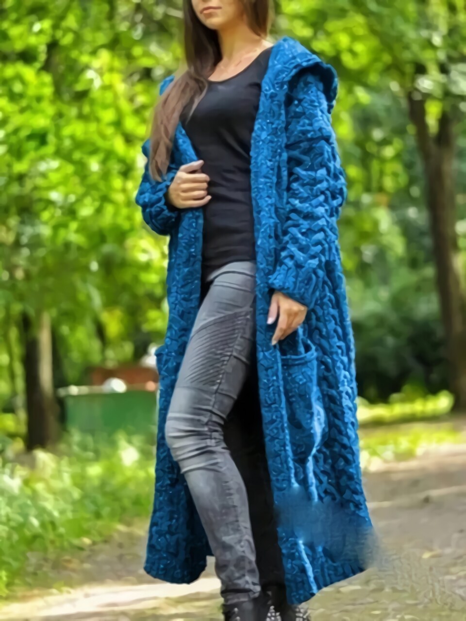 Women's Coarse Twist Knit Cardigan Long 