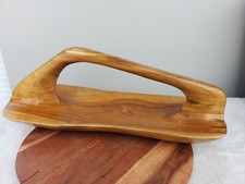 Decorative Farmhouse Carved Wooden Handled Fruit Bowl Basket Indonesia 18" x 8"