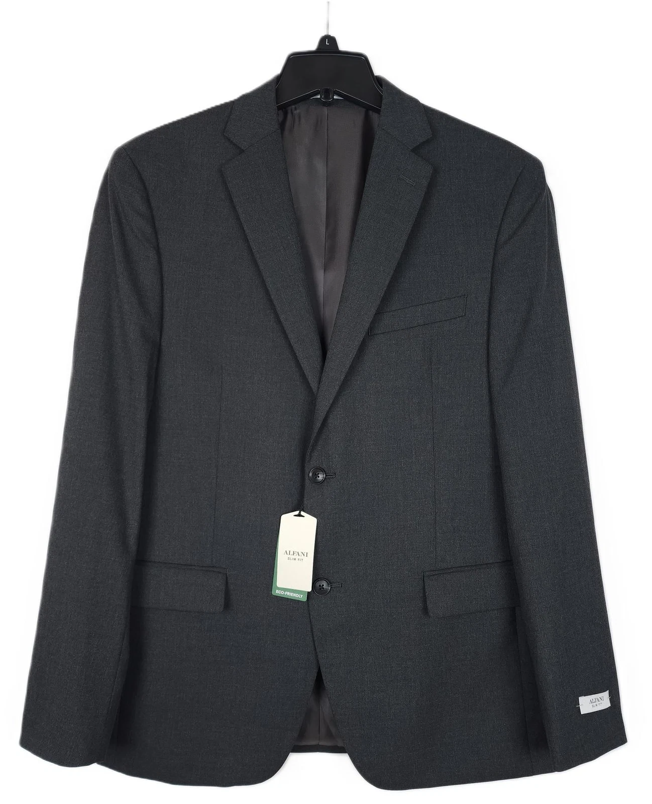 Alfani Mens Slim Fit Suit Jacket Blazer 42R Charcoal Dark Grey Solid Stretch NWT