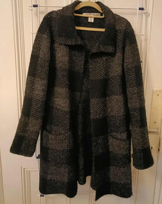 Max Studio schwarz-anthrazitgrauer Coatigan Strickjacke Gr. M