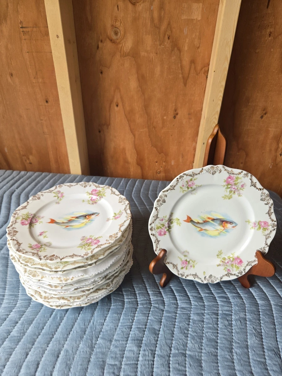 Antique Fish Set In Antique Ceramic & Porcelain Plates & Chargers