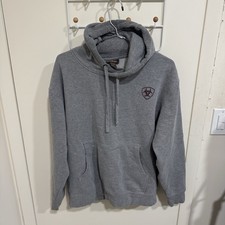 Ariat Logo Hoodie Heather Gray Maroon Pullover Sweatshirt Men's Size Large