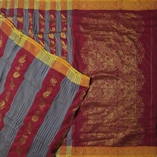Vintage Multicolor Sarees Art Silk Zari Handwoven Premium Sari 6YD Craft Fabric