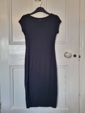 Missguided Black Stretch Viscose Short Sleeve Knee Length Dress Size M - NEW