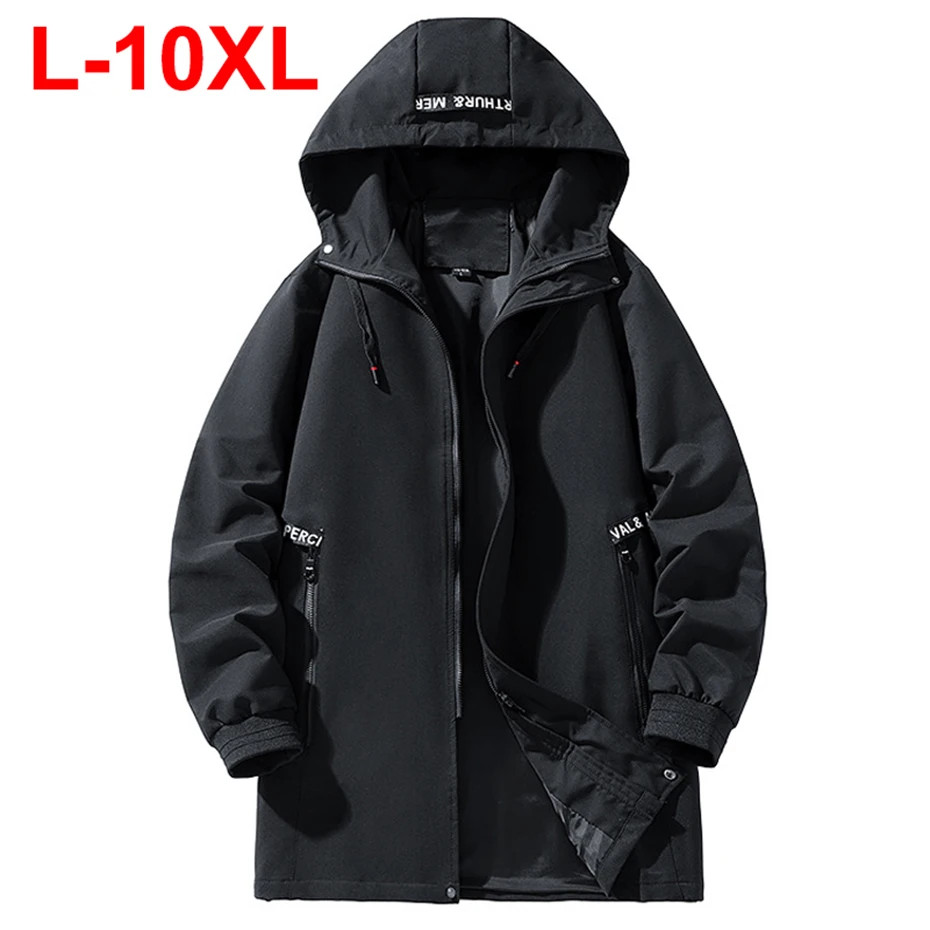 10XL 9XL Plus Size Jackets Men's Hooded Windbreaker Trench Coat