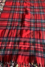 Plaid Tartan Throw Vintage Fringed 54 X 27 Red