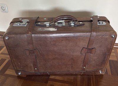 Vintage Koffer Leder Golden Leaf alt   50-60er Requisite Deko Retro Oldtimer 