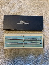 Vintage Cross Century Lustrous Chrome Pen  Pencil Set - Made in USA - Boxed