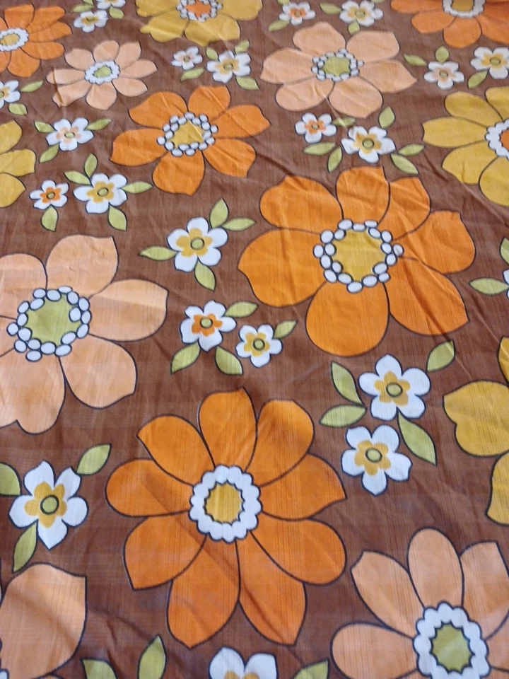 NAPPE RONDE 155 CMS VINTAGE ANNÉES 70 ORANGE POLYAMIDE - Photo 2/2