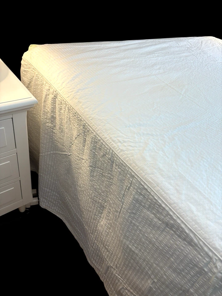 Funda nórdica de cama Queen con falda Cuddledown Seersucker algodón de lujo blanco PORTUGAL Foto 3 de 4
