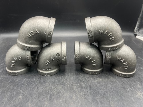 Lot of 6-WARD 1-1/4" 150 lb Threaded 90-Degree Elbow Black Iron BMI Pipe Fitting