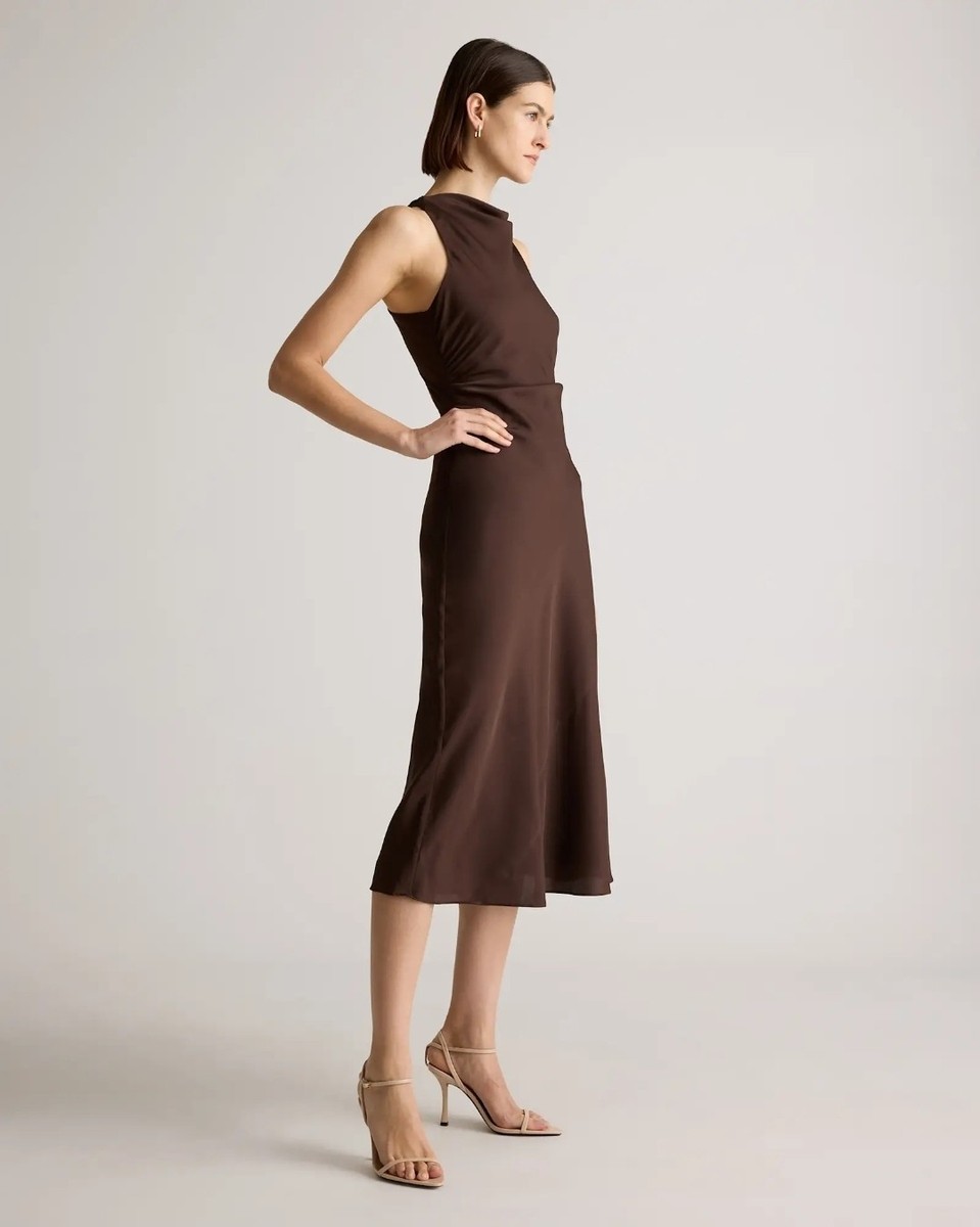 washable stretch silk high neck midi dress Quince Washable Stretch Silk High Neck Midi Dress - L