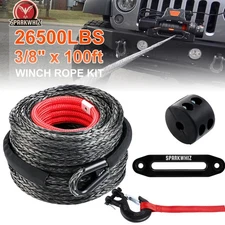 SPARKWHIZ 3/8"x100FT 26500LBS Synthetic Winch Rope Cable Kit Winch Line Cable US