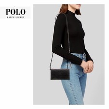 Polo Ralph Lauren Black Suede Sparkle Wallet-on-Chain Crossbody