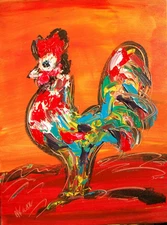 ROOSTER  ABSTRACT  ART - ORIGINAL OIL PAINTING BY MARK KAZAV