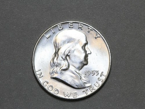 1953-D 50C Franklin Silver Half Dollar Gem Bu