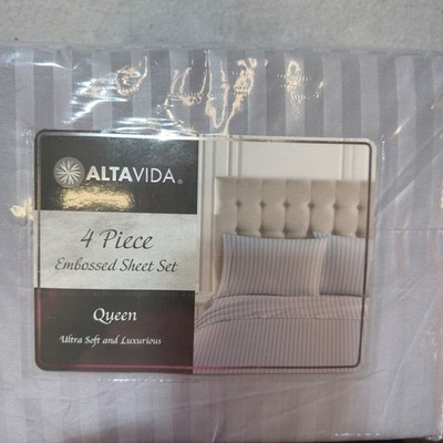 ALTAVIDA Queen 4 Piece Embossed Sheet Set Ultra Soft Luxurious Striped