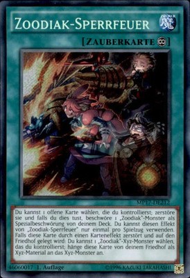 Yugioh Zoodiak-Sperrfeuer MP17-DE212 Secret Rare (6334)