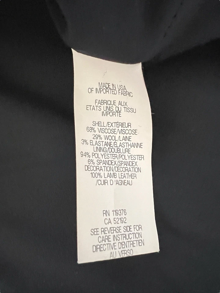 Helmut Lang Black Blazer White Leather Collar Detail Rayon Wool Size 12 USA - Image 4 of 4