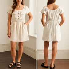 NWT A Loves A Linen Blend Striped Button Front Short Sleeve Dress Size Large NEW