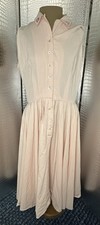 Cute Pale Pink Fit and Flare Vintage Midi Dress Floral Accents NOTE CONDITION