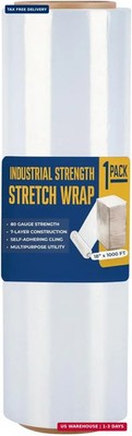 Industrial Stretch Film Wrap - 18'' x 1000 FT x 80 Gauge, 1 Roll Heavy Duty Palle
