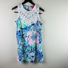 Lilly Pulitzer Dress Nala Soft Shift pink green lace neckline Floral Crochet 4