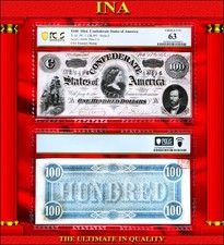 $100 Confederate 1864 T-65 PF-1 CR-493 US Obsolete Currency Civil-War PCGS 63