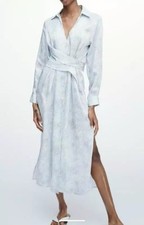 ZARA BLUE MIDI TIE WAIST SHIRT DRESS FLORAL PRINT SIZE XS UK 6-8 7969/043 NWT