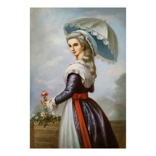 Quadro Olio 60x90 Dama con Ombrellino e Rosa Stile Settecento Made in Italy