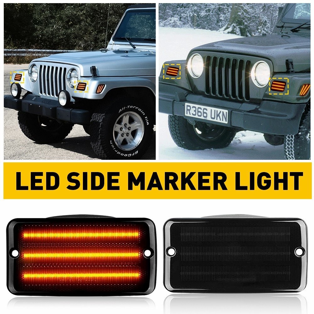 2pcs Smoked Len Amber LED Bumper Signal Light Fit For 97-06 Jeep Wrangler TJ EXD thumbnail 18