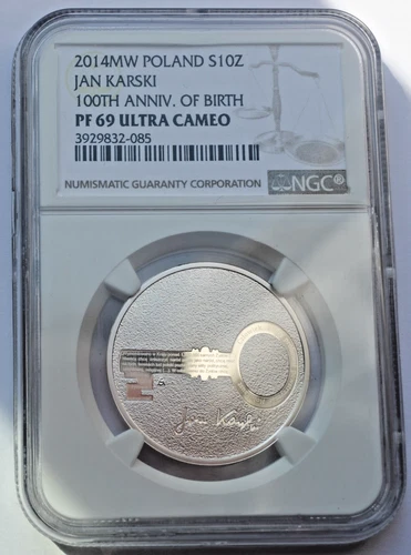 Poland 10 Zlotych 2014, 100th Anniversary of Birth of Jan Karski, NGC PF 69