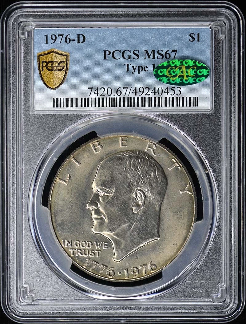 1976-D $1 Type 1 Ike Dollar - Type 3 Clad Bi-Centennial Reverse PCGS MS67 (CAC)