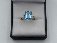 3CT LONDON BLUE TOPAZ DIAMOND 14K WHITE GOLD LADIES RING 3.5G TWT