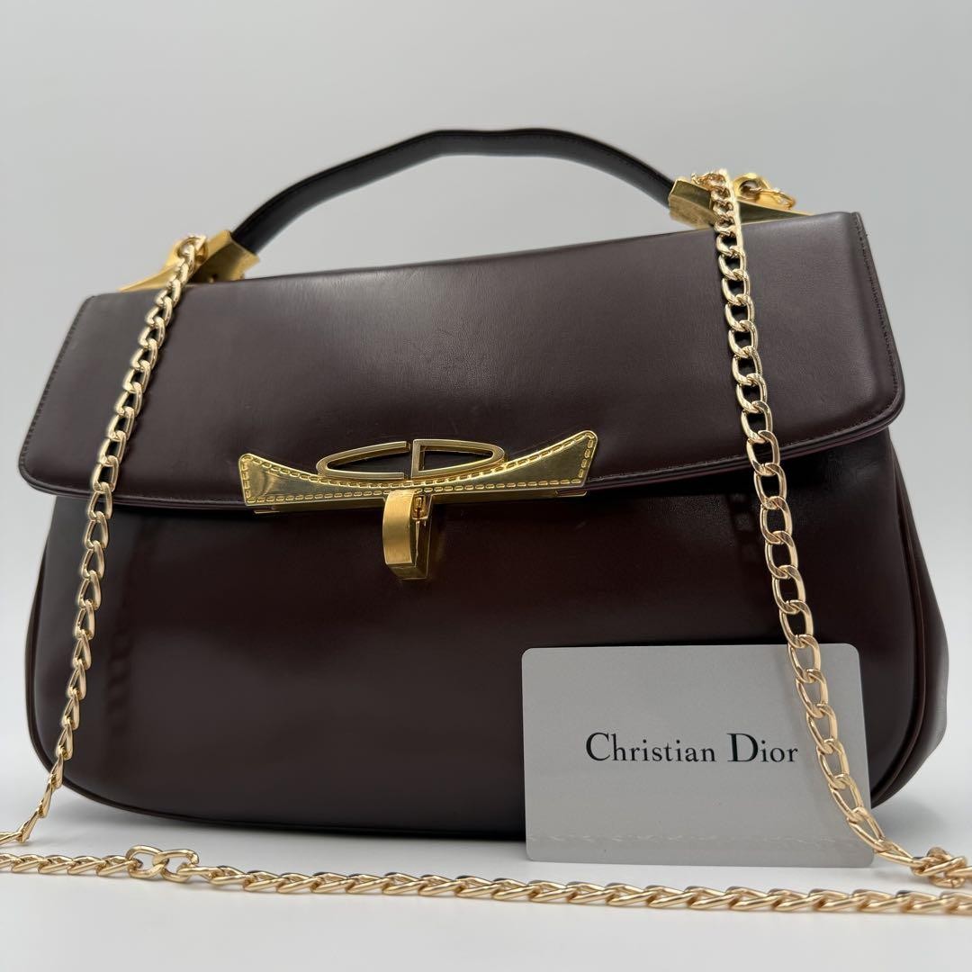 Christian Dior CD Logo 2-Way Chain Shoulder Bag, Luxury, Authentic