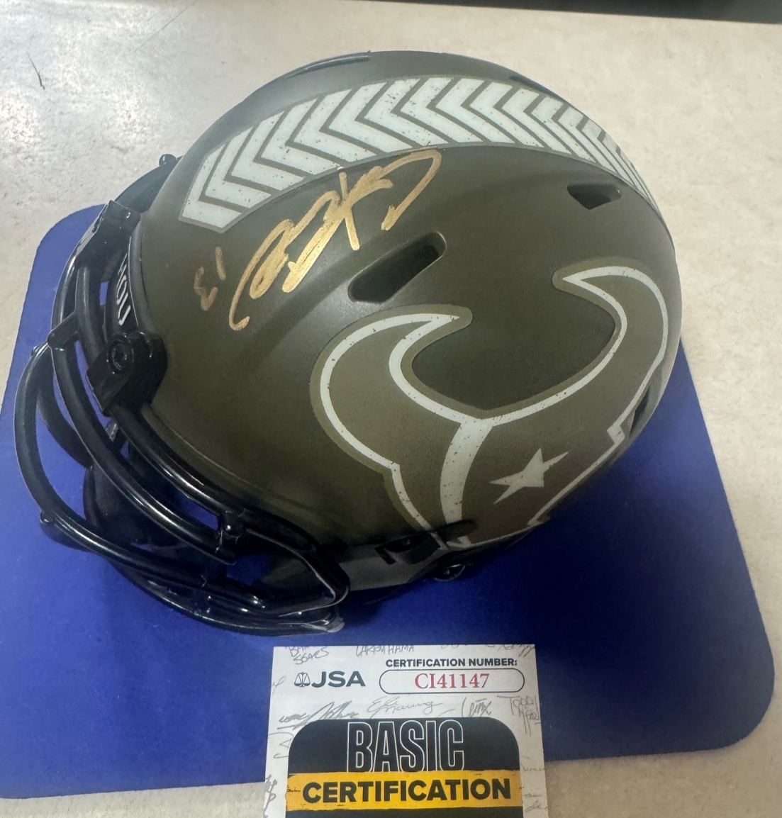 Jake bates Autographed Signed Detroit Lions Houston Texans NICK CHUBB Riddell Replica Mini Helmet JSA 