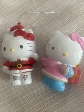 2 Hello Kitty Christmas Ornament Santa Hat Bow Sanrio 2005 Figurine Pink Gift