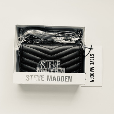Steve Madden Black Quilted Crossbody Mini-Bag wallet Clutch Chain Strap Box NWT