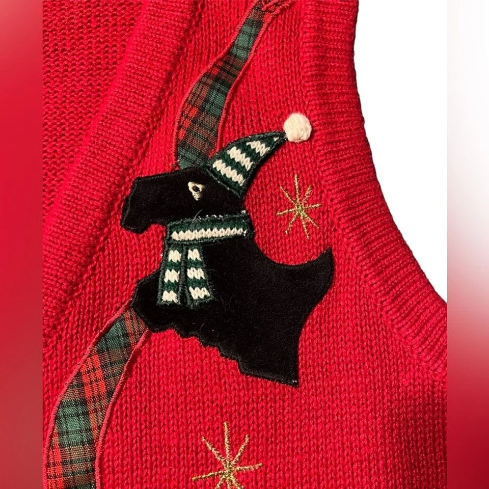 Chaleco Suéter Navidad Vintage Talla Pequeña Scotties Foto 4 de 4