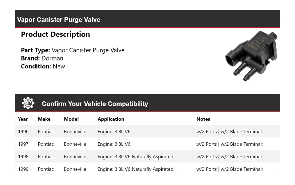 For 1996-1999 Pontiac Bonneville Dorman Vapor Canister Purge Valve 1997 1998 - Image 2 of 4