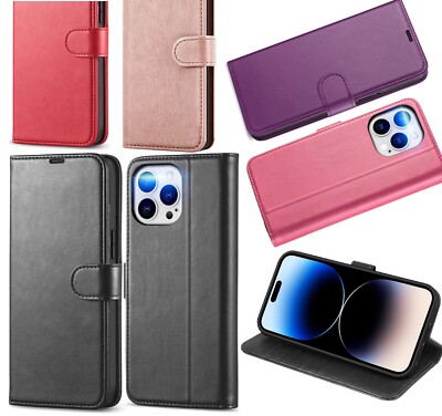 Handyhülle für iPhone 15 13 12 Pro 14 11 XR Se 2022 8 Wallet Leder Flip Cover
