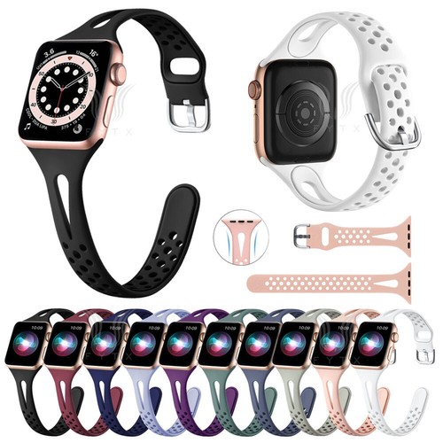 For Apple Watch Series 10 9 8 7 6 5 4 3 SE Slim Silicone Sports Strap Wrist Band - Picture 1 of 21