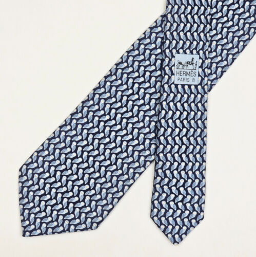 Hermes Tie Silk Necktie 605841 IA Owl on Dark Blue