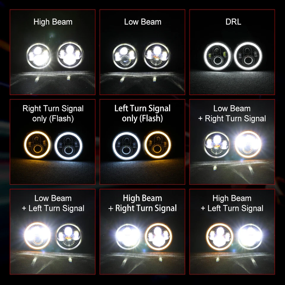 Par de faros LED de 7 pulgadas haz DRL alto/bajo para Harley Davidson Touring Road King Foto 3 de 4