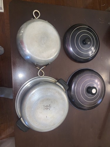 Vintage Wear-Ever  Aluminum Fry Pan & Pot Set Black Lids USA Made 4 Pc - Afbeelding 5 van 7